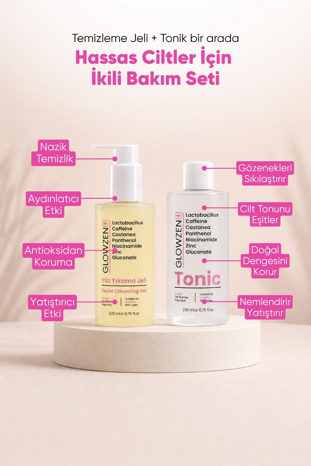Glowzen+ Hassas Ciltler İkili Bakım Seti (Temizleme Jeli + Tonik)
