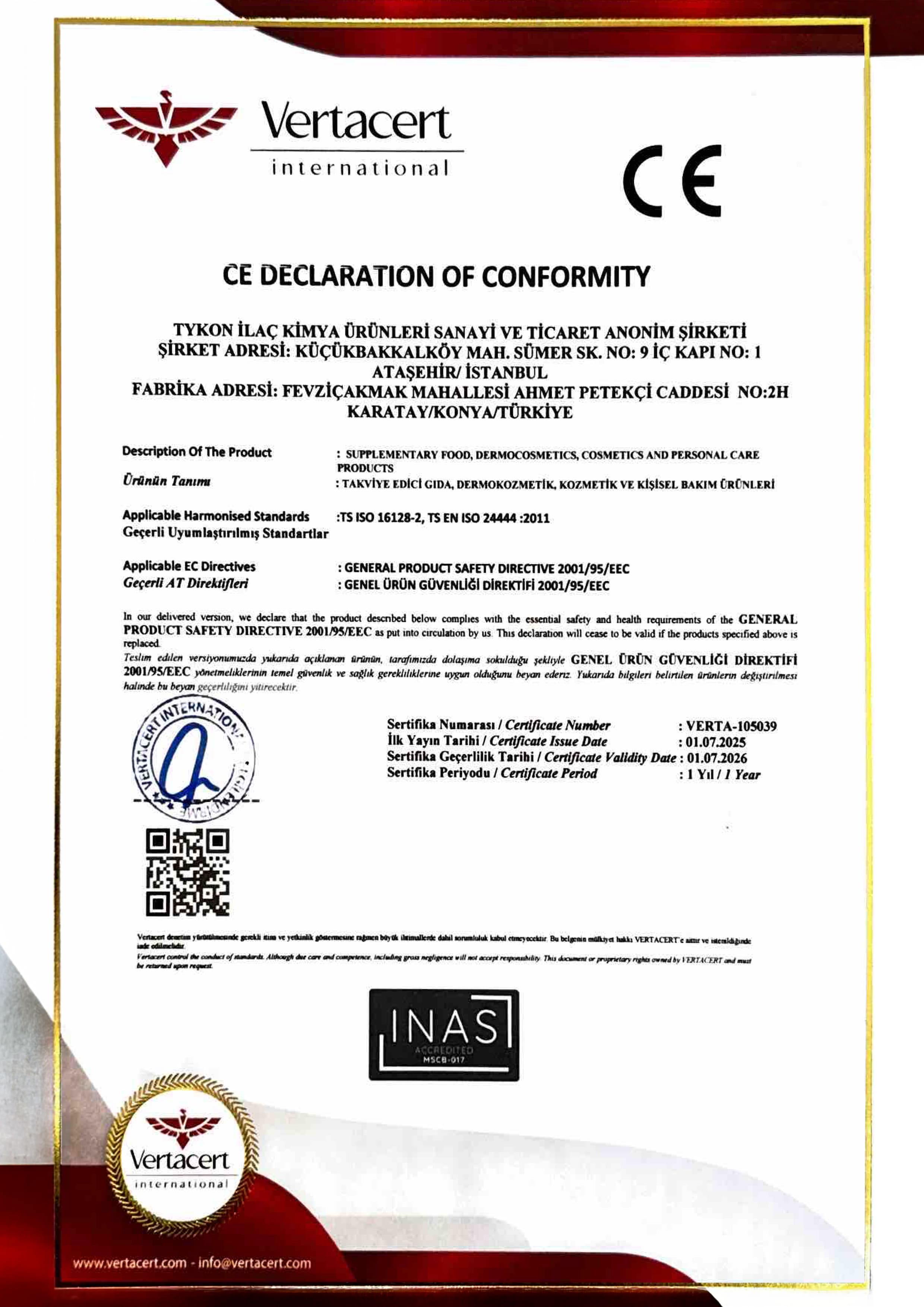 CE Uygunluk Beyanı (CE Declaration of Conformity)